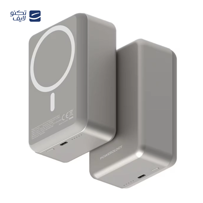 پاوربانک بی سیم پاورولوژی مدل Magsafe Aluminum PP081 ظرفیت 30000 میلی آمپر ساعت
